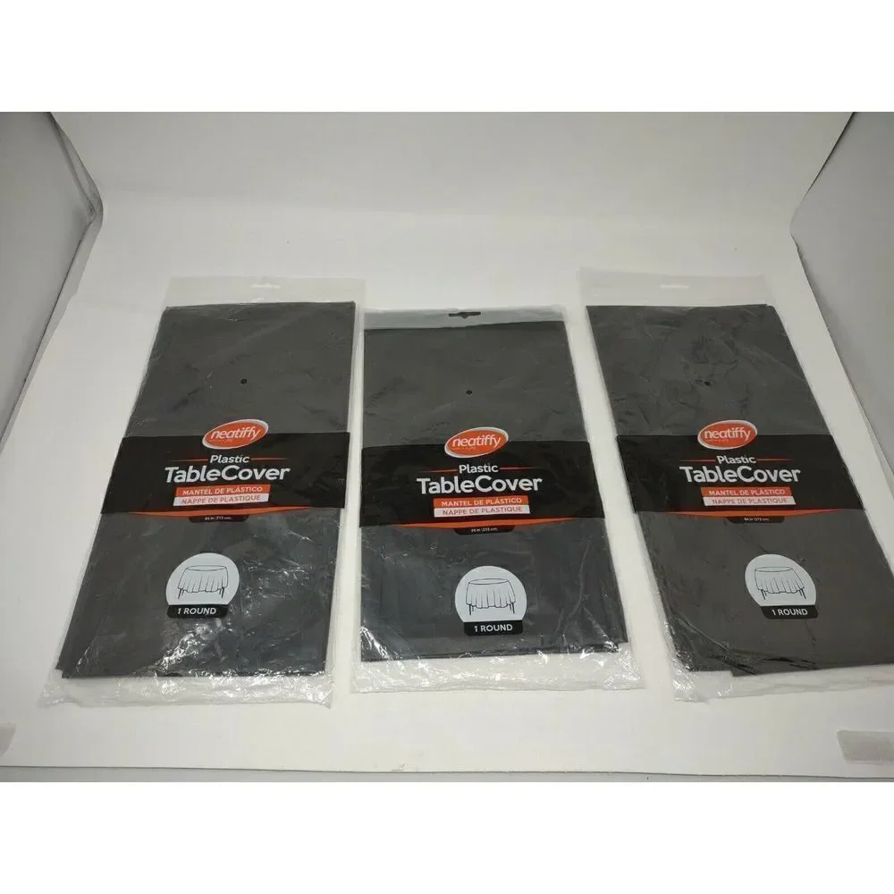 Plastic Table Cover Round Black 84 In Lot Of 3 Great for Party Wedding ETC Table